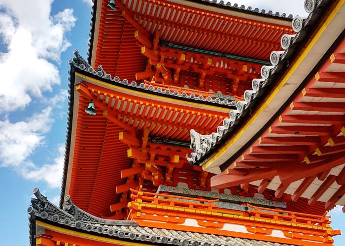 Exterior view of kiyomizu-dera buddhist temple in kyoto, japan