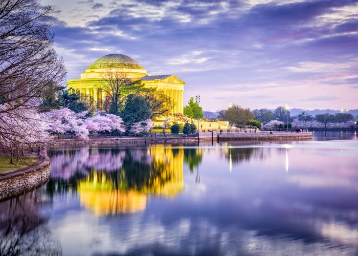 Washington, DC at the Jefferson Memorial during spring.